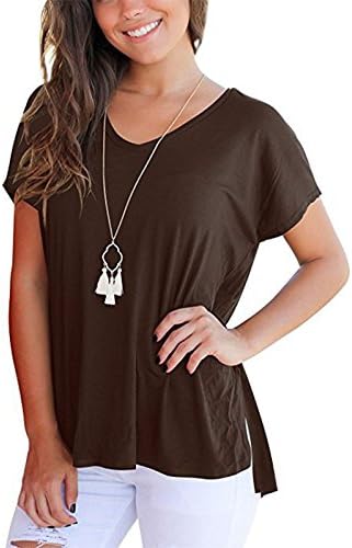 PORALA Short Sleeve Loose T Shirt Tops For Women Summer Casual Plain High Low Tee Shirts With Side Split