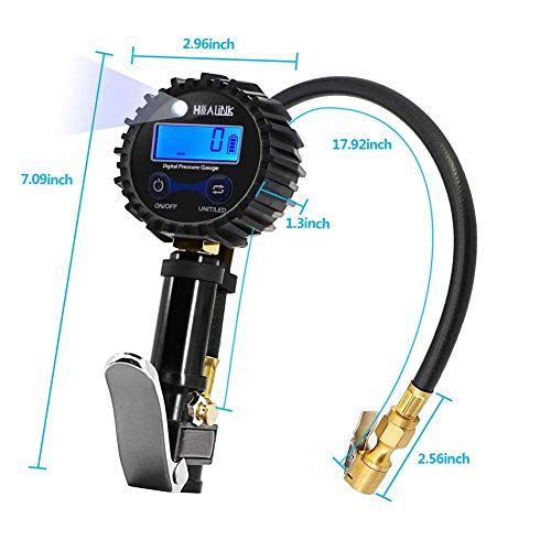 HEALiNK Digital Tire Pressure Gauge, 200 PSI Accurate Car Air Tire Inflator with Pressure Gauges, with LED LCD Air Chuck Rubber Hose Valve Extender Accessories for Motorcycle Bike Truck Vehicles - Thumbnail 7