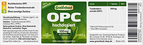 OPC (Traubenkernextrakt), hochdosiert, 100mg - 180 Tabletten, vegan. Reines, hochdosiertes OPC - der Super Antioxidant. OHNE künstliche Zusätze - laborgeprüft. Von Greenfood. – Bild 3