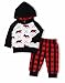 Baby Boy Clothes Bear Deer Printed Long Sleeve Hoodie Tops +Red Plaid Pants Outfit Set (18-24Months)