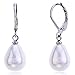 Lureme® X-mas 12mm Teardrop White Faux Pearl Silver Tone Leverback Drop Earrings for Women 02002644-2