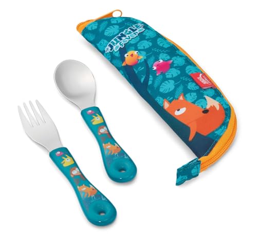 Set De Cubiertos Infantiles, Cuchara Y Tenedor De Acero Inoxidable Con Estuche, Diseño Divertido Para Niños, Ergonómicos Y Seguros, Vajilla Para Pequeños, Ideal Para Escuela Y Viajes