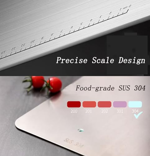 Stainless Steel Cutting Board, Titanium Chopping Boards for Kitchen, SUS 304 Large Chopper for Meat, Dishwasher Safe, with Handle & Scale, Easy Clean, ستانلس ستيل تقطيع, Solid Cookware, (36*25*0.2 cm)