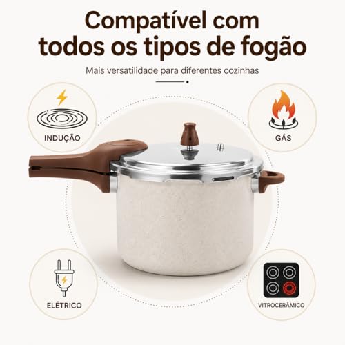 Panela de Pressão Indução Brinox Ceramic Life Pressure 6,8L Ø24cm Vanilla + Concha Silicone Flex 28cm | Antiaderente Cerâmico
