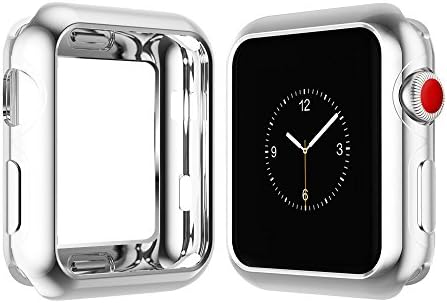 Case for Apple Watch 38MM, Qinfeng Shock-Proof and Shatter-Resistant Soft Slim TPU Protective Cover with Flexible Anti-Scratch Bumper for Apple Watch Series 1,2,3 (Silver)