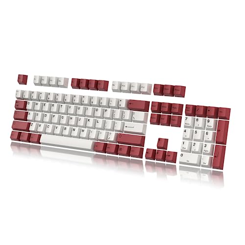 HK GAMING Custom Keycaps | Dye Sublimation PBT Keycap Set for Mechanical Keyboard | 139 Keys | Cherry Profile | ANSI US-Layout | Compatible with Cherry MX, Gateron, Kailh, Outemu | White & Red