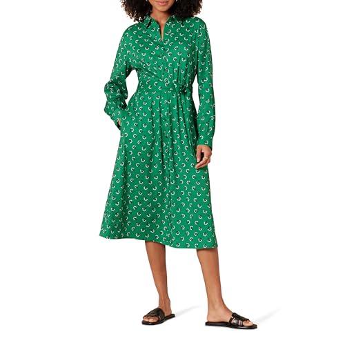 Amazon Essentials Robe-chemise mi-longue en tissu georgette à manches longues Femme, Vert Blanc Fleuri, S