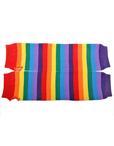 Womans Rainbow Stripe Knee Thigh High Socks and Long Arm Warmer Fingerless Gloves for Man Kids (SET A)