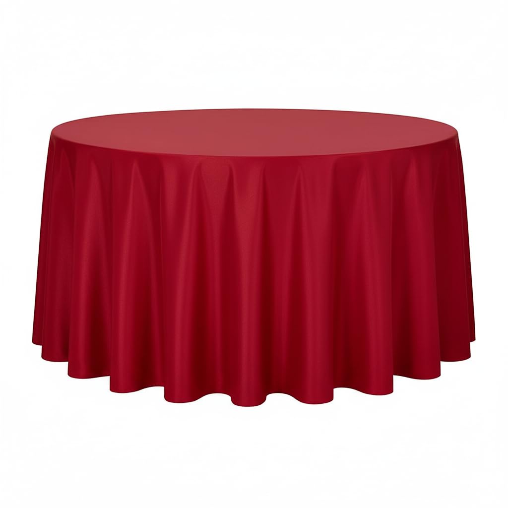 sancua Round Tablecloth - 108 Inch - Water Resistant Spill Proof Washable Polyester Table Cloth Decorative Fabric Table Cover for Dining Tables, Buffet Parties and Camping, Red