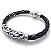 KONOV Jewelry Stainless Steel Braided Black Leather Bracelet