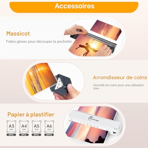 A3 Laminator with Hot and Cold Settings and 30 Pockets A4/A3/A5/A6 Laminating Machine, 5 in 1 Laminating Machine with Paper Cutter and Corner Rounder, Laminator for Office Home School