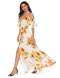 SELUXU Vestido largo de verano para mujer, con cuello en V y tirantes de espaguetis