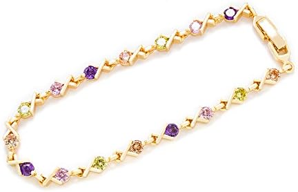 Gold Plated Tennis Bracelet with Colorful Cubic Zirconia for Women - Perfect Gift, Stylish and Affordable Fashion Accessory - Casual Wear, Formal, Wedding, Birthday - AAA Quality CZ - Graceful Design