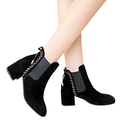 Teresamoon Women High Heel Shoes Martain Boot Suede Solid Color Round Toe Slip-On Shoes (Most Wished & Gift Ideas) - Thumbnail 2