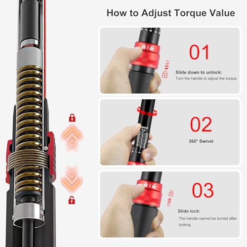 ATsafepro 1/2" Drive Torque Wrench Set,Car Wheel Torque Wrench 20-230 Nm with 3/8'' Adapter, Dual-Direction Adjustable 72 Tooth for Cars,Motorcycle,Truck,± 3% Accuracy