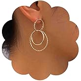 Allereyae Vintage Hollow Circle Dangle Earrings Layer Circle Drop Earrings Stacked Circle Earrings Gold Textured Hoop Earrings Jewelry for Women