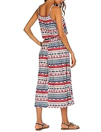 POGTMM - Vestido largo de verano con tirantes ajustables, cintura elástica, sin mangas, floral, bohemio