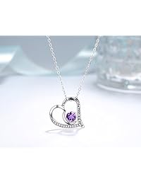 Collar de plata de ley con piedra de amatista natural de febrero para el día de la madre, regalo de cumpleaños para ella, plata de ley, P716-AM