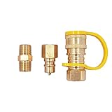 KIBOW 100% Solid Brass Propane/Natural Gas Quick-Connect Kit 3/8 inch Male Pipe Thread x 3/8 inch Female Pipe Thread- CSA Certified.