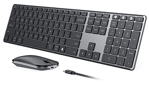 Photo 1 of Wireless Bluetooth Keyboard and Mouse Combo (USB + Dual BT), seenda Multi-Device Rechargeable Slim Keyboard and Mouse, Compatible for Win 7/8/10, MacBook Pro/Air, iPad, Tablet - Black Gray