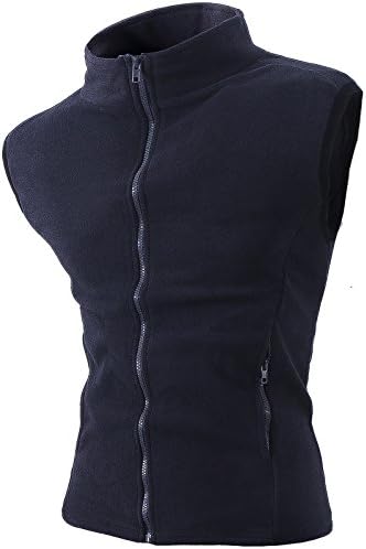MMAICCO Men's Cotton Contrast Color Stand Collar Zipper Vest (M, Navy)