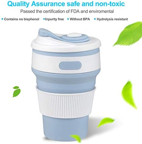 Collapsible Silicone, YeHeng Silicone Collapsible Cup Mug-Leak Proof Coffee Folded Cup with Heat Insulation Coffee-Cup Sleeve Reusable for Outdoor Travel 100% Food Grade BPA Free（Blue）