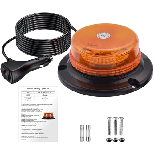 AUTOUTLET 36 LED 18W Strobe Light, Rotating Headlight with Magnetic Base and 5 Metre Cable, 9 Flashing Modes, for Tractor Truck Car (Orange)