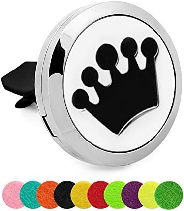 CG007 30mm 316L Car Air Freshener Aromatherapy Essential Oil Diffuser -The Crown pattern Stainless Steel Locket,10Refill Pads