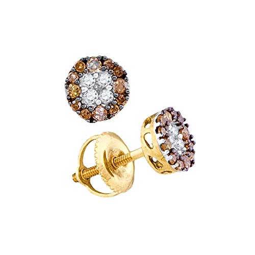 Download Cognac and White Diamond Fashion Earrings in 10K Yellow Gold (1/3 cttw)