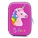 Cute Unicorn Embossed Hardtop Pencil Case - Kids Large Colored Pen Holder Box with Compartments - Girls Cosmetic Pouch Bag Stationery Organizer (Purple)