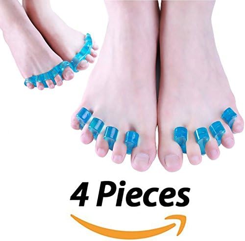 Toe Alignment Socks Stretch Tendon Pain Relieve - Gel Lined Toe Compression Socks - Gel Toes Separators Straightener Stretcher (Blue-4PcSet-ToeSpacer, Medium)