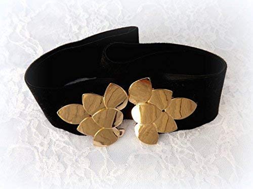 black elastic belt with gold buckle