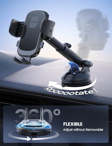 Lamicall Phone Mount for Car [3-in-1 Military-Grade Suction Cup] 360° Rotation Phone Holders for Your Car [Metal Hook] Cell Phone Car Mount Dashboard Vent Windshield All Smartphone LeatherGrain