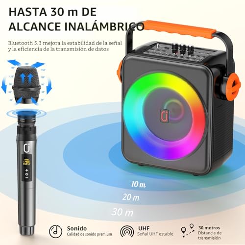 JYX Karaoke with 2 Microphones, Portable Bluetooth 5.3 Karaoke Speaker with 2 Wireless Microphones for Adults, PA System with Echo Adjustment, Supports TWS/TF Card/USB/AUX/Live