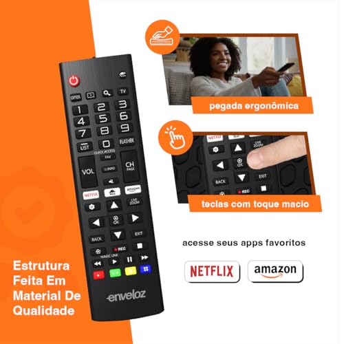 Kit 2 Controle Remoto Para Tv LG Smart 4K LED LCD UHD HD OLED 3D Com Pilhas Netflix Universal AKB73975709 AKB75095308 AKB73715601 AKB74475490 AKB74915324 8035 7045 Pronto Uso Revenda Marca Enveloz