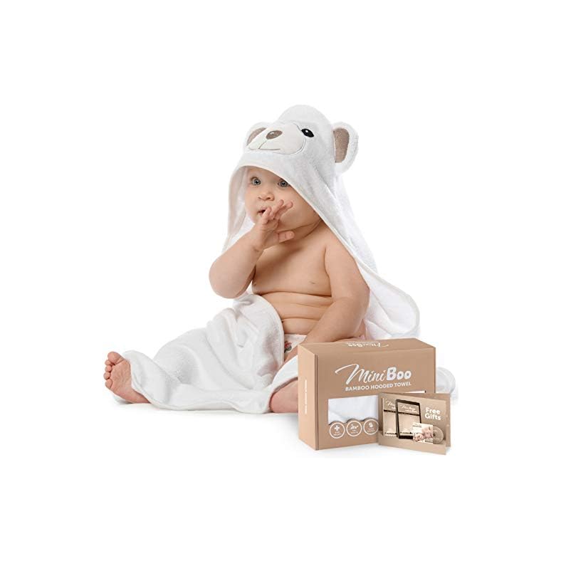 MINIBOO Premium Ultra Soft Organic Bamboo Baby Hooded Towel with Unique Design – Hypoallergenic Baby Towels for Infant…