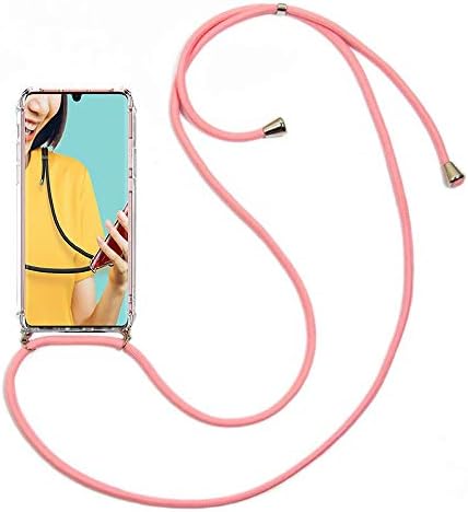 Miagon for iPhone 11 Pro 5.8" Necklace Case,Clear Transparent Croseebody Cover Holder Neck Strap Lanyard Chain Neck Cord,Pink