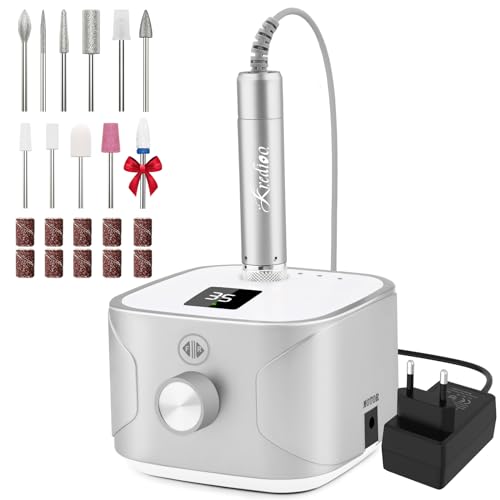 Kredioo Professional Nail Drill 35000RPM, Nail Cutter, Electric Nail File, Manicure and Pedicure, Electric Drill for Removing Gel/Nail Polish, Silver