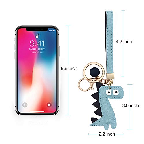 MUAMAX Dinosaur Key Chain Handmade Leather Key Holder with Wrist Lanyard Cute Key Finder Handbag Decoration Accessories Purse Pendant Fashion Item Car Key Charm Gift for Her ...