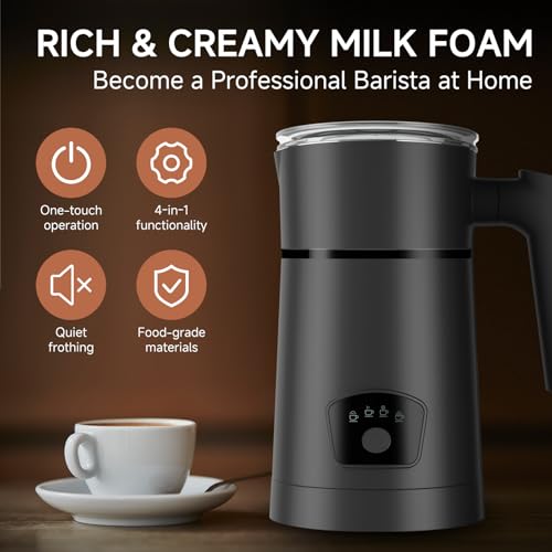 Milk Frother 4-in-1 Electric Automatic Milk Steamer，Hot and Cold Foam Maker and Milk Warmer for Latte, Cappuccinos, Macchiato Coffee Maker