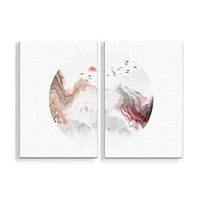 2 Panel Canvas Wall Art Chinese Traditional Landscape Painting Home Wall Decorations for Bedroom Living Room Paintings Canvas Prints Framed - 16"x24" x 2 Panels