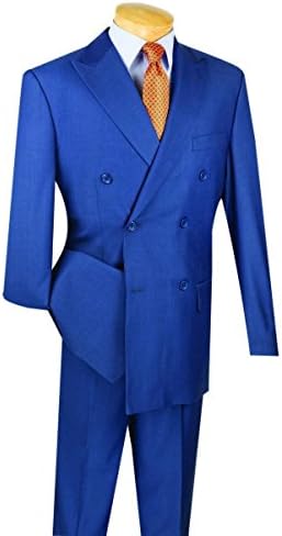 Vinci Wool Feel 6 Button Double Breasted Solid Color Suit DC900-1-Blue-54R