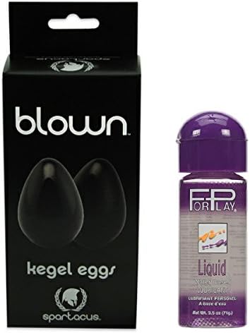 New Spartacus Blown Glass Kegel Eggs Black with Free Long Lasting Water-based Personal Lubricant 2.5 Oz Bottle Forplay Liquid