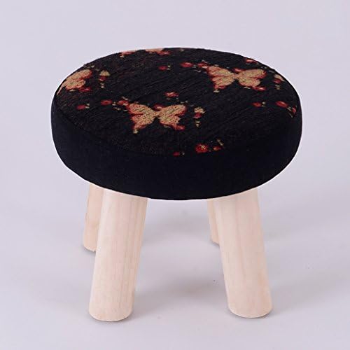 Hyun times Round stool fashion solid wood simple sofa stool creative removable small stool for shoe stool stool (Color : Black butterfly)