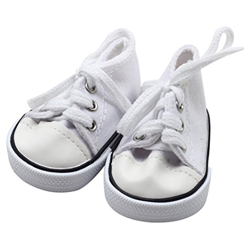 PrettyW Doll Clothes for 18 Inch Dolls - Canvas Lace Up Sneakers Shoes for 18 inch American Girl Dolls (White)