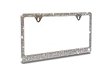 JR2 Pure Handmade Super Bling 6 Rows White/Clear Real Crystal Rhinestone Embedded Metal Chrome License Plate Frame+Free Caps