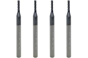JIANXING Carbide Square End Mill for Alloy Steels/Hardened Steels, 1/16" End Mill Bits, 4 Flute HRC 55 Deg AlTiN Coating, CNC Router Bits (4 Pieces)