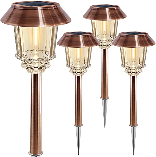 Xmcosy+ 4 Stück LED Solarleuchten Außen IP65 Wasserdicht Solarleuchten für Garten und Auffahrt Dimmbar Warmweiß 8-10 Stunden Laufzeit 10-40lm