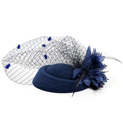Transser Fascinators Hats Pillbox Hat Cocktail Tea Party Headwear with Veil for Girls and Women