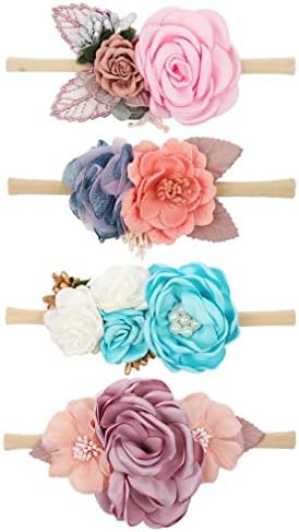 Baby Girl Floral Nylon Headband Elastic Hair Band Bows Flower Wraps For Newborn Infant Toddler Pack of 3